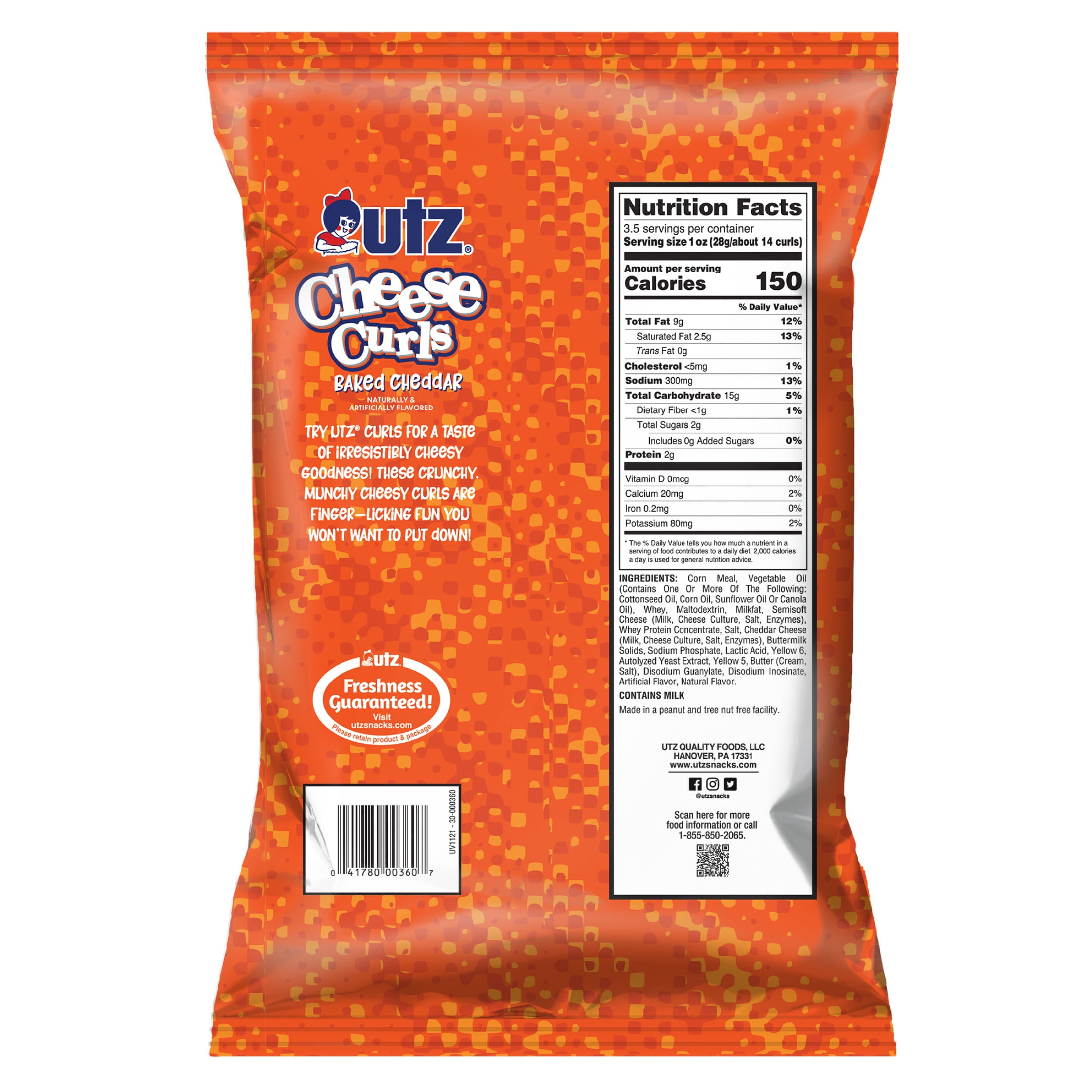Utz Cheddar Cheese Curls, 3.5 oz Bag