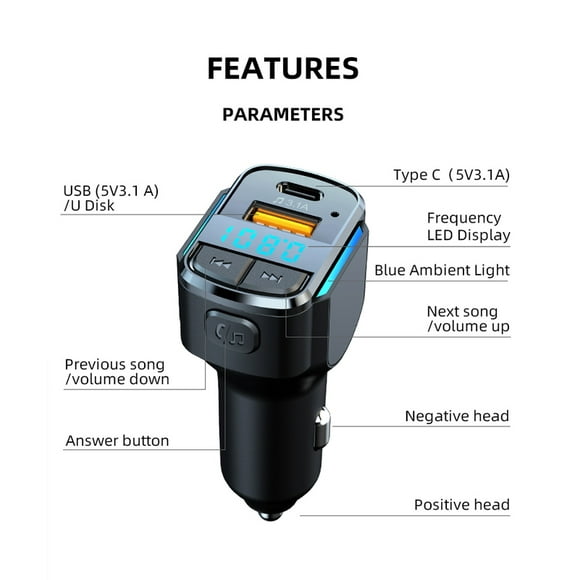 FM Transmitter Car Bluetooth 5.1 Modulator WithType C PD 20W and QC3.0 18W Car Fast Charger MP3 Player Radio Car Kit