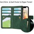 thumbnail image 3 of Wallet Case Compatible with iPhone 12 Mini,[6 Card Slots] [Wrist Strap] [Stand Feature] Detachable 2 in 1 Magnetic Zipper Leather Slim Cover Case for iPhone 12 Mini,5.4 inch Green, 3 of 16