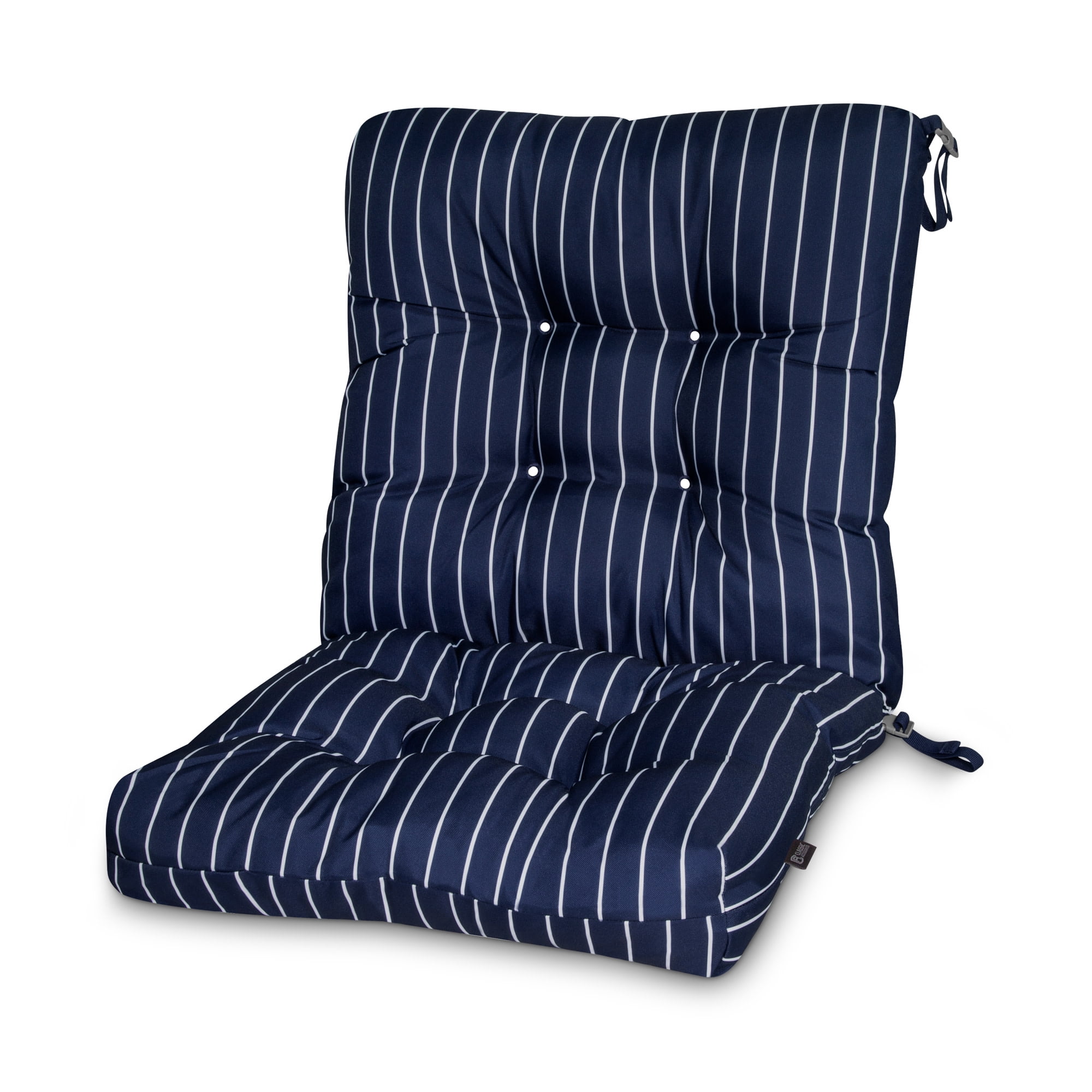 Patio Chair Cushion, Classic Navy, Stripe, 21”W x 19”D (seat) x 22.5”H (back)