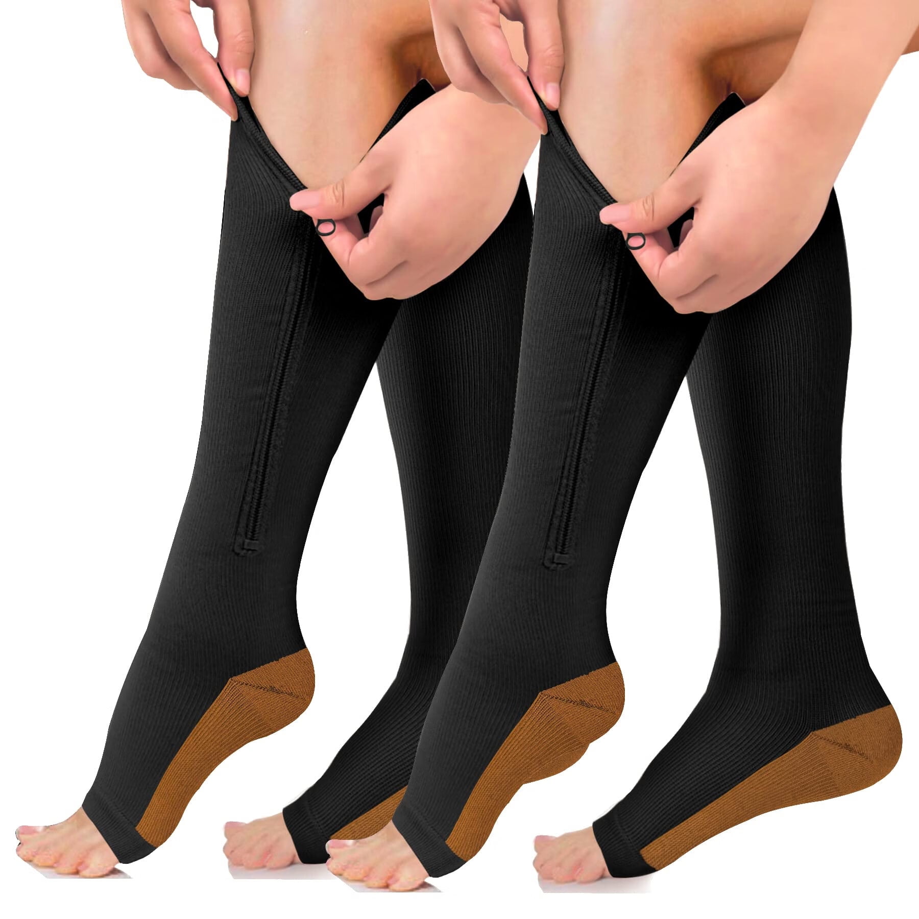WILLED Zipper Compression Socks 2 Pairs Calf Knee 1520 mmHg Open Toe