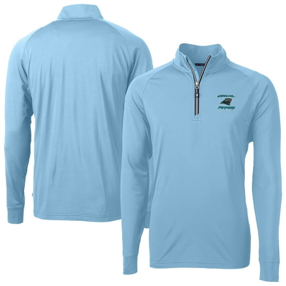 Men's Cutter & Buck Light Blue Carolina Panthers  Adapt Eco Knit Stretch Recycled Raglan Quarter-Zip DryTec Top