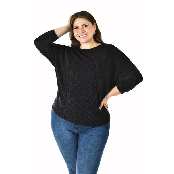 Blusa De Hilos Brillantes Roman Fashion Talla Extra 5108 Negro