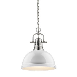 Yep by Golden Lighting Duncan 1-light 14in Chain Hung Pendant in Pewter and White shade
