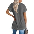thumbnail image 3 of Women's Round Neck Solid Color T-Shirt Side Slit Casual Short-Sleeved Summer Sports Tunic Top, 3 of 6