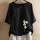 thumbnail image 2 of Blusas de Manga Corta para las Mujeres Impresas Cuello Redondo Camiseta Casual, Blusa de Algodón de Imitación para las Mujeres, 2 of 4