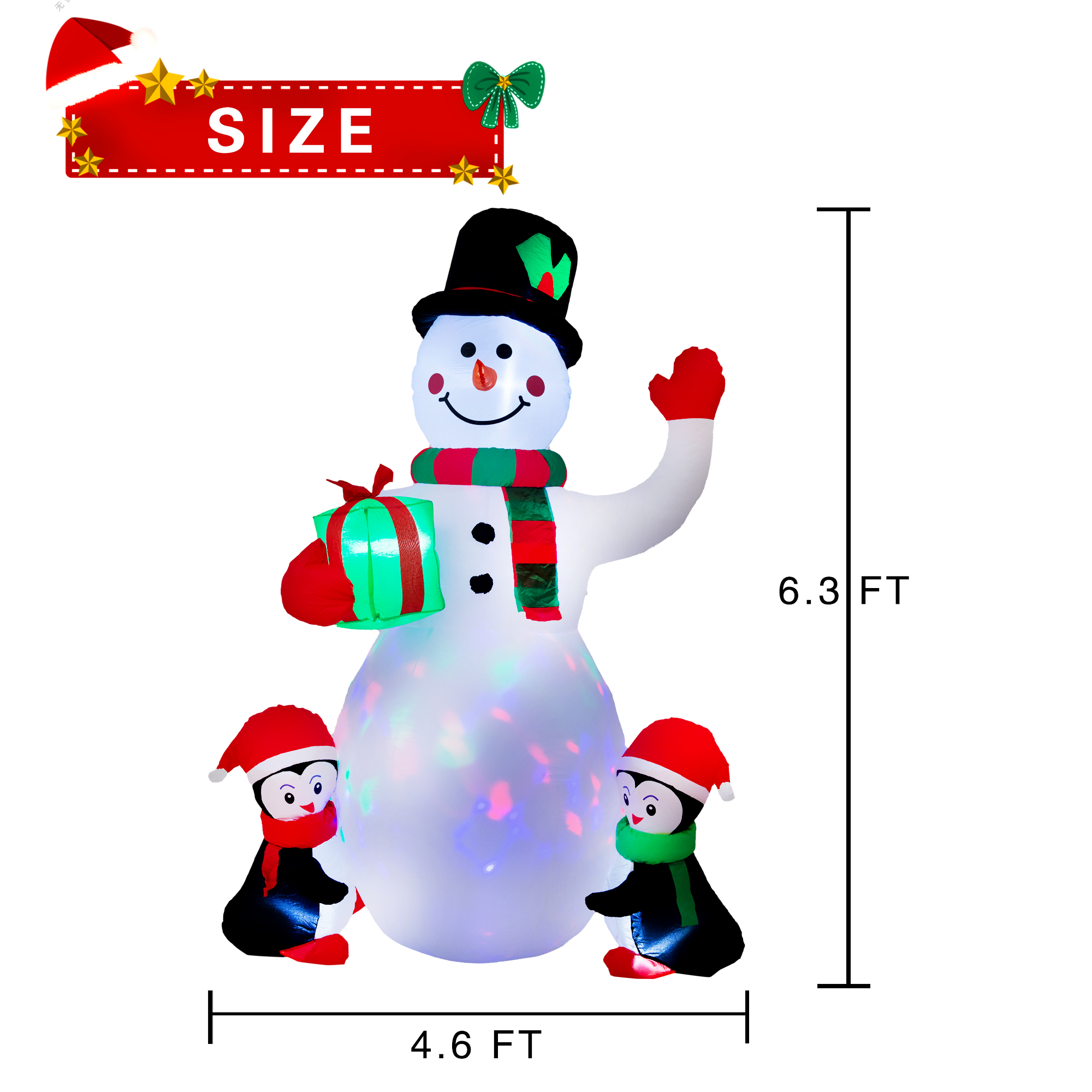 Yexmas 6.3-Foot Inflatable Snowman with Penguins & Rotating Lights photo 6