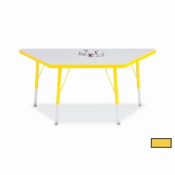 Trapezoid Activity Tables - 30" X 60", E-height - Freckled Gray/Yellow/Gray