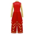 thumbnail image 5 of Doomiva Kids Girls Lyrical Praise Dance Outfit Long Sleeve Irregular Hem Worship Gold Trim Dress with Wide Leg Pants Red 16, 5 of 6