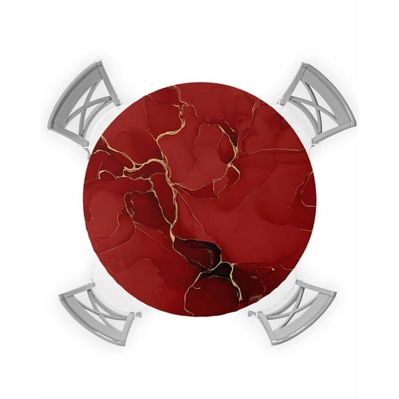 nqOlkjepod Red Marble Texture Round Tablecloth, Fitted Table Cover with Elastic for 45"-54" Round Tables, Vintage Minimalism Abstract Ombre Art Table Cloth Dinning Party Waterproof Tablecloths