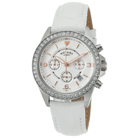 Rotary Ls00147-41 Women's Chrono White Genuine Leather And Dial Stainless Steel Watch