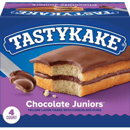 Tastykake Chocolate Juniors, 4 Count, Individually Wrapped Snack Cakes, Shelf-Stable