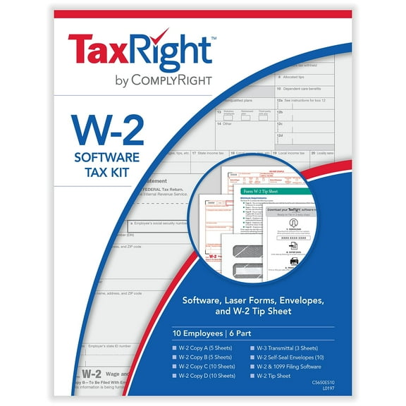 ComplyRight TaxRight 2022 W-2 Tax Form Kit with Software & Envelopes 6-Part 10/Pack (SC5650ES10)