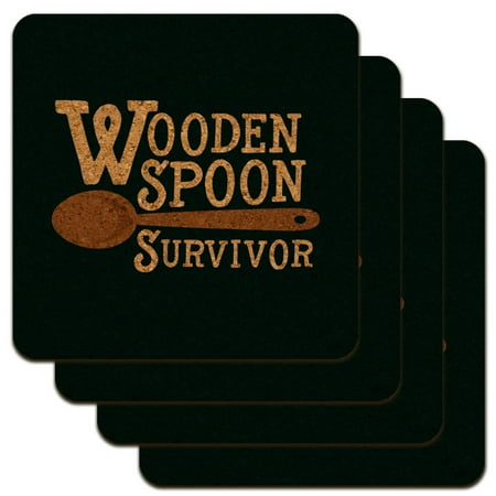 

Wooden Spoon Survivor Funny Low Profile Novelty Cork Coaster Set