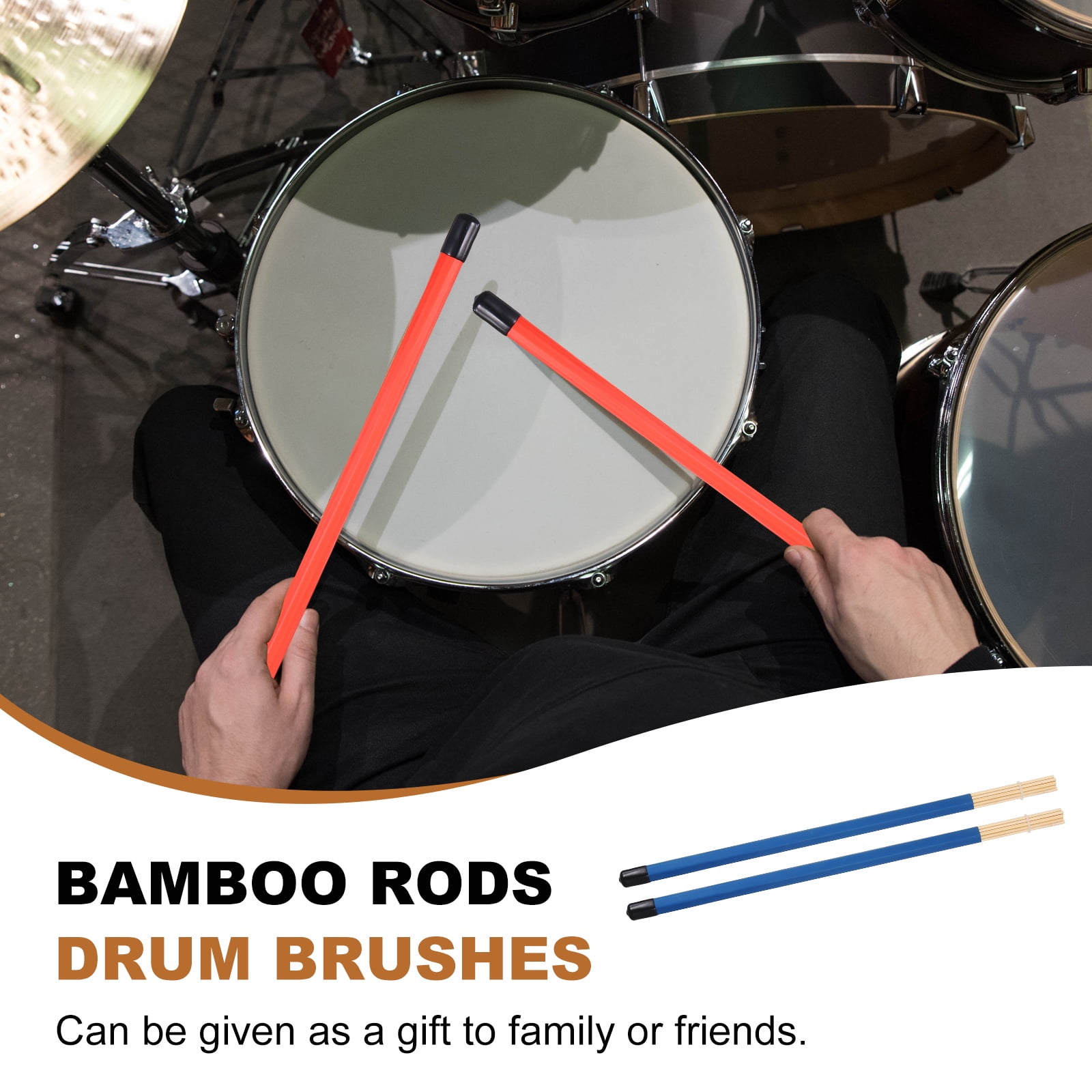 Uxcell Jazz Drum Sticks, 2 Pair Bamboo Rods Drum Brushes 19 Bundles Drumsticks for Jazz Folk Acoustic Performance Small Venue, Blue(All Inclusive)
