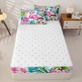 thumbnail image 4 of jejeloiu Tropical Flamingo Floral Zipper Twin Comforter Sets with Fitted Sheet and 2 Pillowcases Kids,Green Monstera Leaf Zipper Bedding Set For Girls,Reversible,4 Pieces, 4 of 7