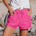 thumbnail image 4 of PIMSSY Women Casual Shorts Solid Color Straight Leg Lace Up Drawstring Pockets Classic High Waist Sports Loose Vacation Fashion Bottoms, 4 of 7