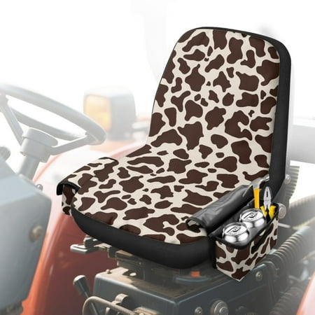 Uorisanigo Tractor Seat Cover with Drink Pockets Comfort Brown Cow Printed Riding LawnMower Seat Cover Weatherproof Mower Seats Protection Fits Lawn Tractor & Riding Mower Seats