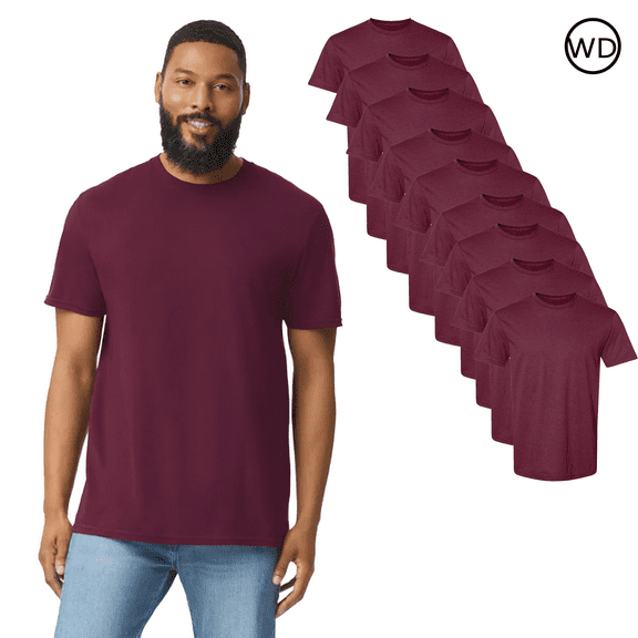 Gildan Softstyle Cvc Short Sleeve T-Shirt for Men, Crew Rib Collar Maroon Mist Tee, 9 Pack, S