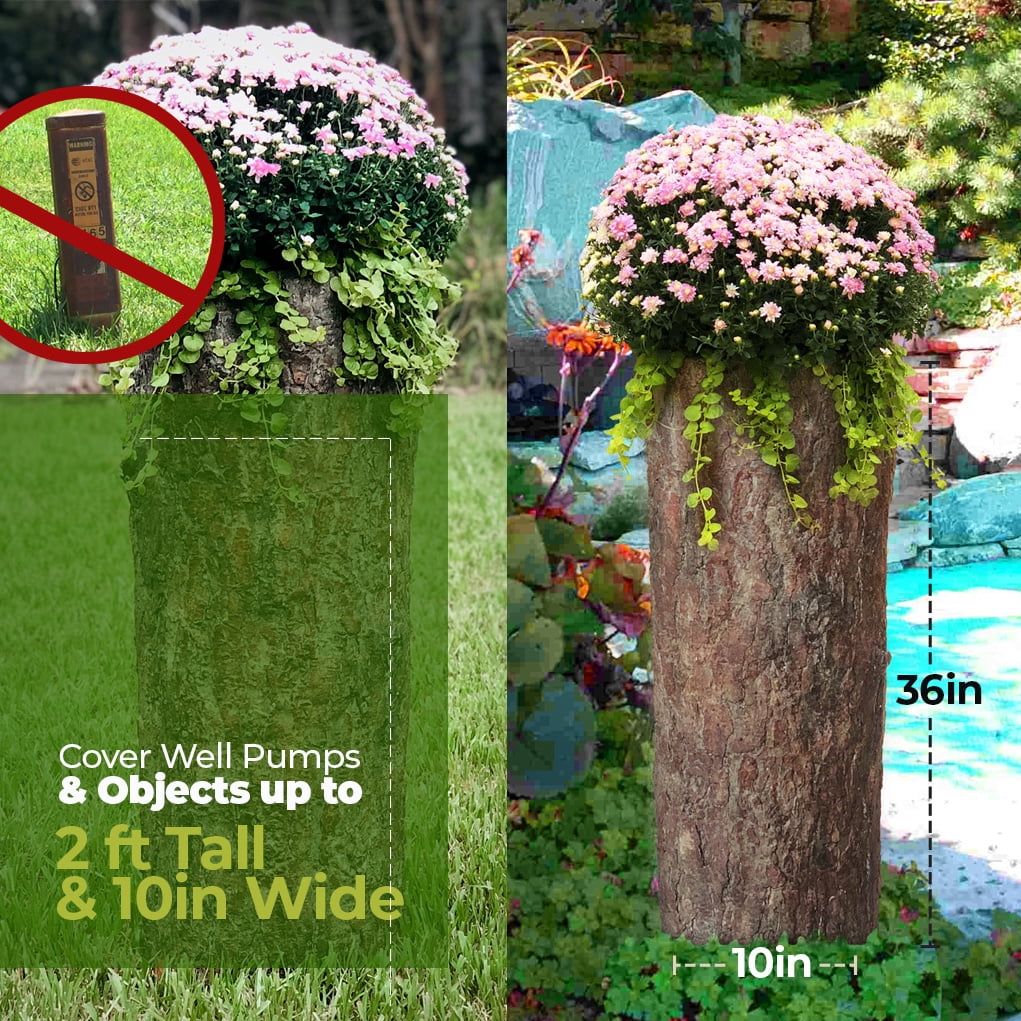 Bushy Box Large Stump Planter. Outdoor Garden Yard, Porch and Patio Pot. Tall Rustic Natural Well Pump Cover Fake Rock Decor. Hide Utilities