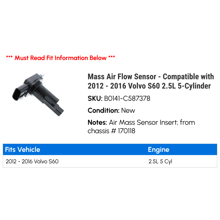 Volvo S60 2.5L 5-Cylinder Mass Air Flow Sensor Compatible