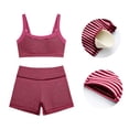 thumbnail image 2 of BODOAO Women's Workout Set 2 Piece Square Neck Striped Crop Tank Top High Waisted Biker Shorts Athletic Yoga Gym Fitness Outfit Stretchy Activewear Summer Training Clothes Hot Pink XL, 2 of 5