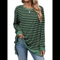 thumbnail image 3 of Camisa Informal de Larga A Rayas para Mujer, , con Cuello Redondo, Ajustada, Holgada, Básica Verde y Negro M, 3 of 10