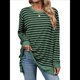 thumbnail image 3 of Camisa Informal de Larga A Rayas para Mujer, , con Cuello Redondo, Ajustada, Holgada, Básica Verde y Negro M, 3 of 10