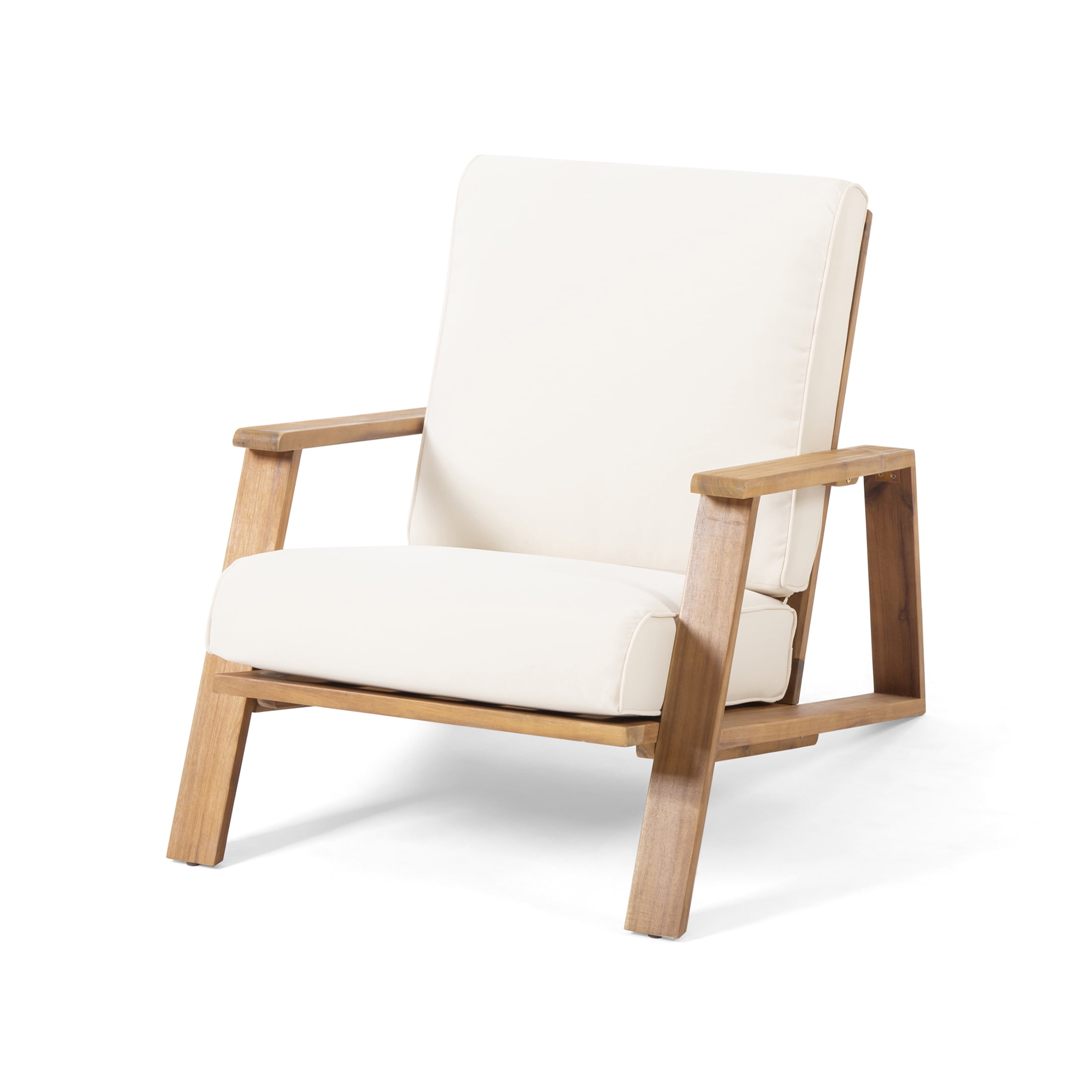 JERFIT Modern Acacia Wood Adirondack Chair with Cushion, Beige Outdoor Patio Club Chair for Garden, Poolside, Fire Pit, Weather-Resistant