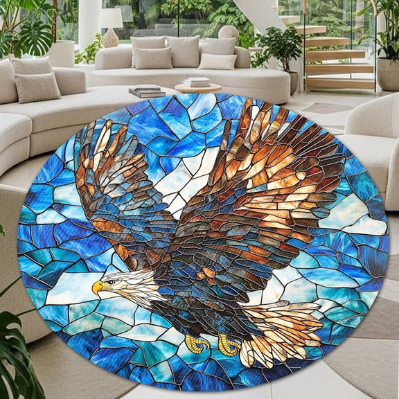 Round Area Rug, Eagle Non-Slip Floor Mat, Soft Washable Carpet for Living Room Bedroom Decor 24 Inch