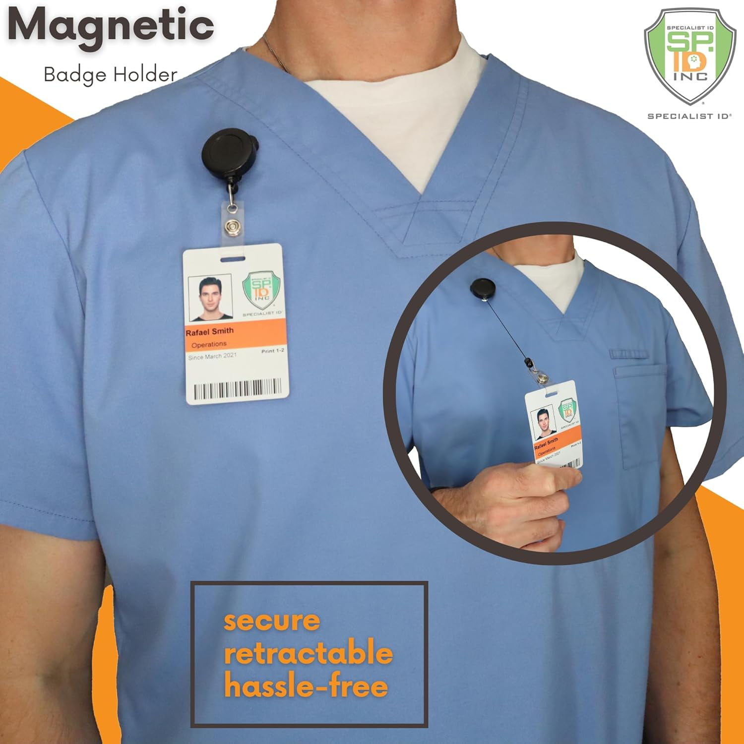 Bulk 25 Pack - Magnetic Name Badge Holder Retractable Badge Reel with Magnet Back - Retracting Magnetic Badge Lanyard ID Holder for Magnetic ID Badge Holder for Shirt or Lapel work Badges (Black)