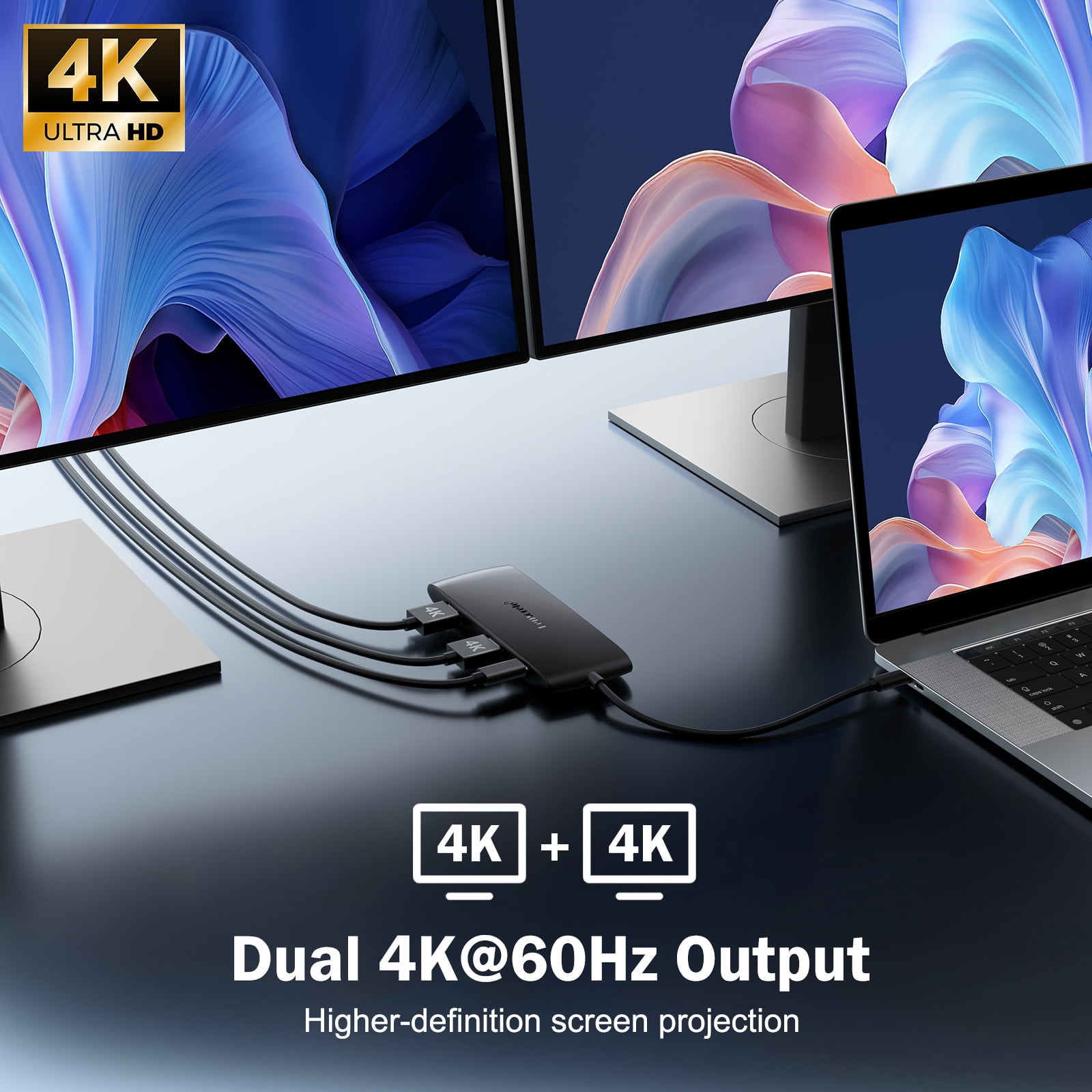 Lemorele 4K 60Hz 7 in 1 Docking Station, USB-C Hub with Dual HDMI  ,5Gbps USB A 3.0/2.0 Data Ports,100W PD USB C Adapter for PC/Laptop/MacBook/Lenovo/HP/Surface