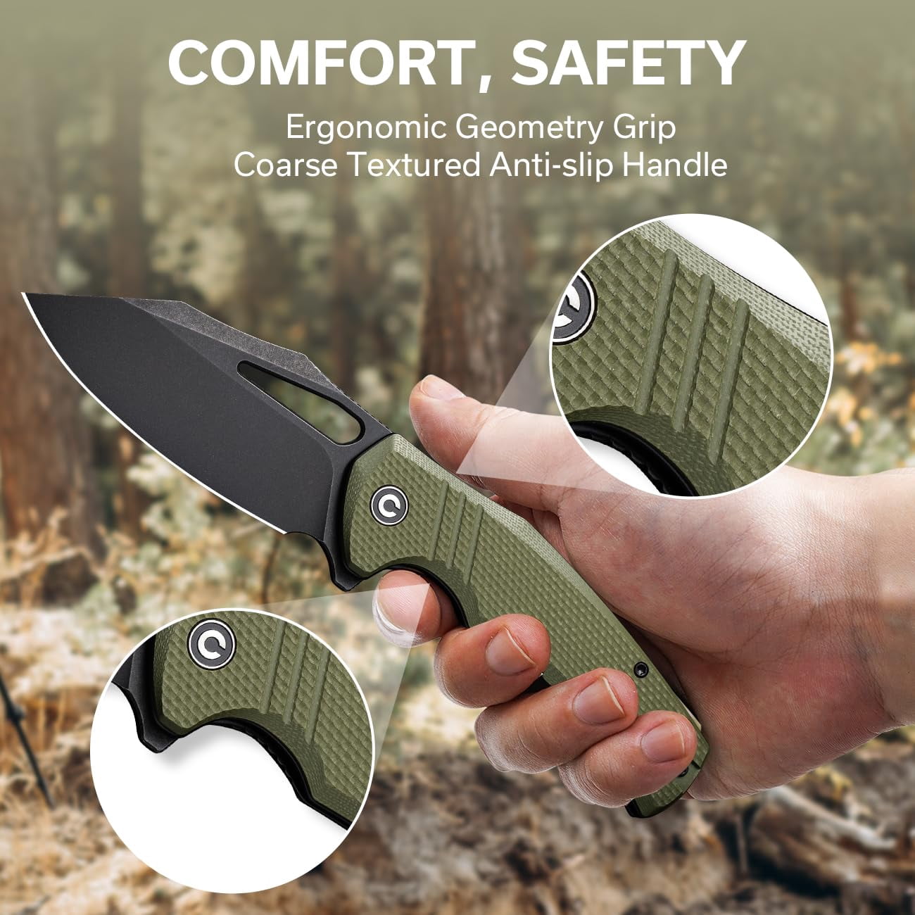 CIVIVI BullTusk Pocket Knife for Camping Fishing Hunting, Folding Knife with Flipper, 3.48" Curved 14C28N Blade Coarse G10 Handle, Cool Pocket Knife for Men Women Gift C23017-2