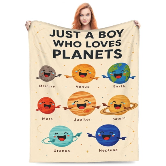 Space Throw Blanket, Planets Solar System Space Throw Blanket, Warm Cozy Flannel for Living Room Sofa, All Season Novelty Travel Decor 50x40