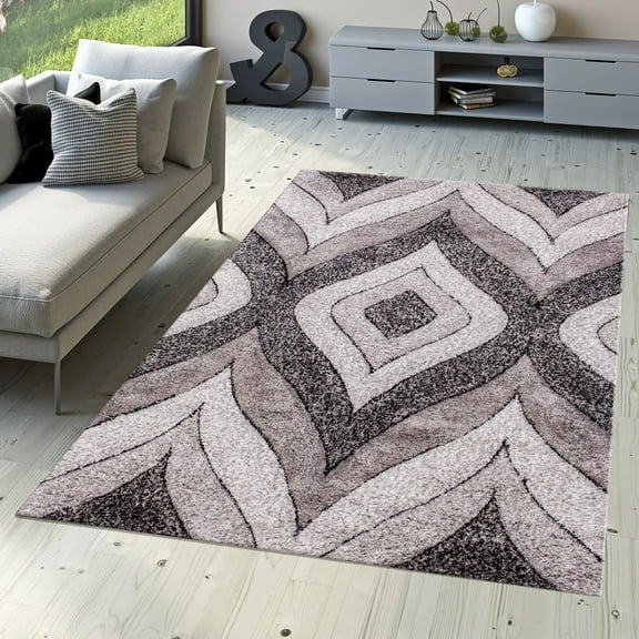 Plush Fluffy Shine 3D Geometric Dimond Shag Area Rug/Carpet