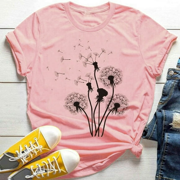EGNMCR T Shirts for Women New Women's T-Shirt Short Sleeves Fashion Big Floral Flower Lady T-shirts
