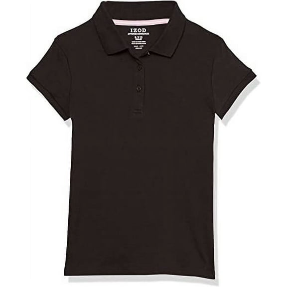 IZOD BLACK Girls' School Uniform Short Sleeve Interlock Polo Shirt, US 6