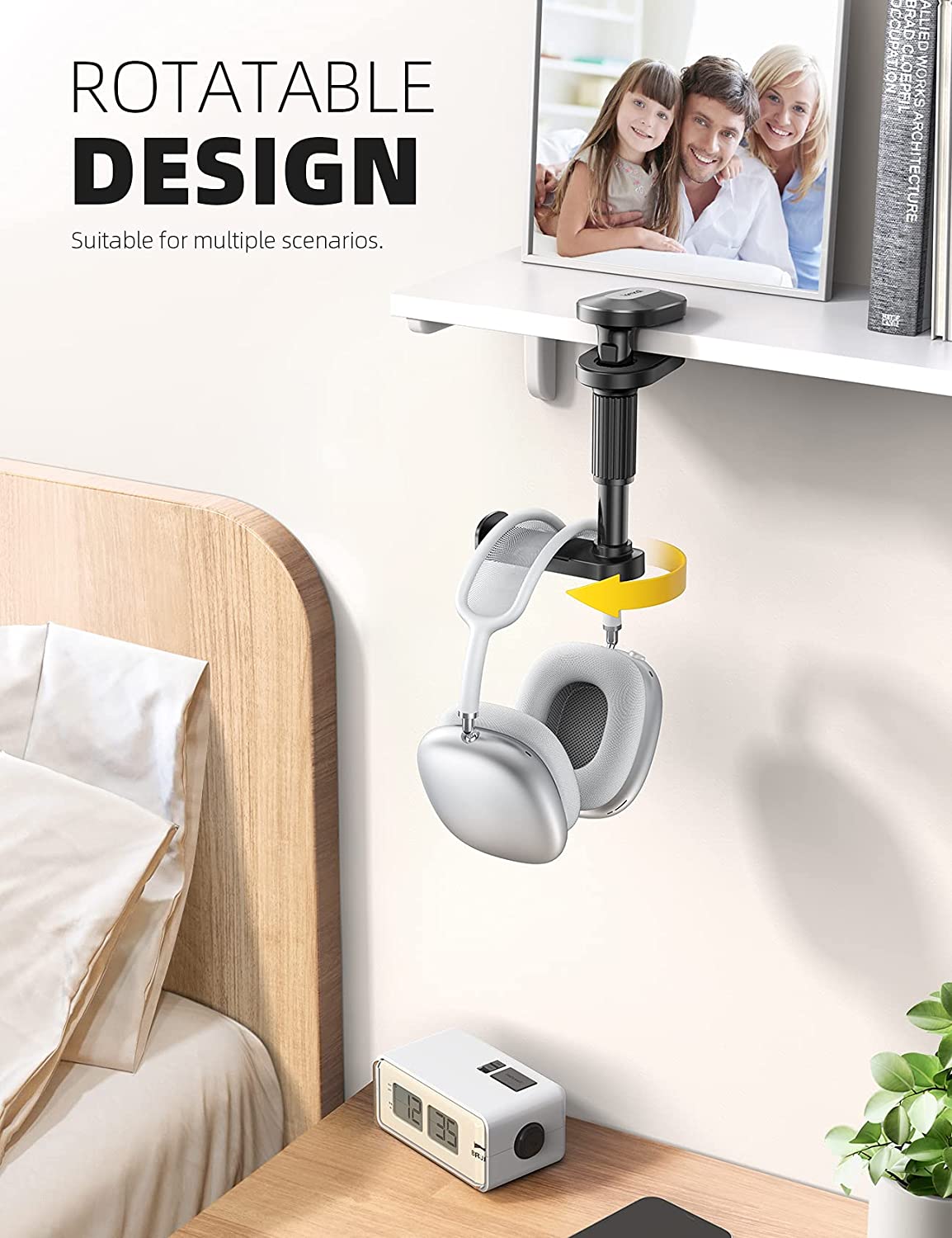 Lamicall Headphone Stand, Headset Hanger - Adjustable & 360 Degree Rotating Gaming Earphones Hook - Black