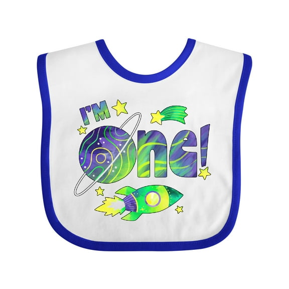 Inktastic I'm One Space Birthday with Rocket Boys or Girls Baby Bib