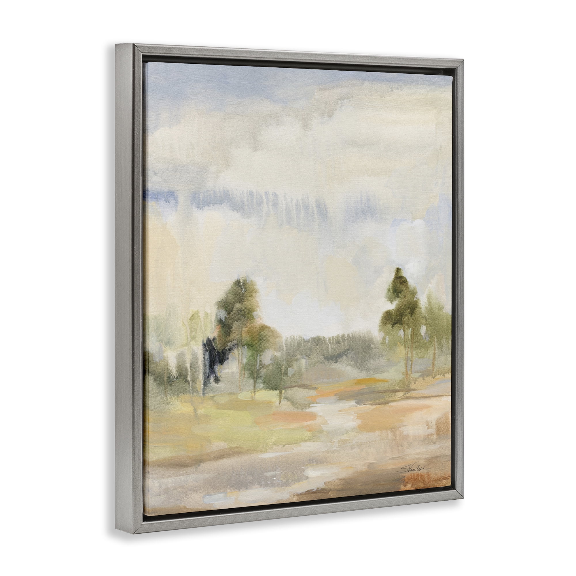 Stupell Industries Light Summer Rain Landscape Painting Gray Floater Framed Art Print Wall Art, 25 x 31