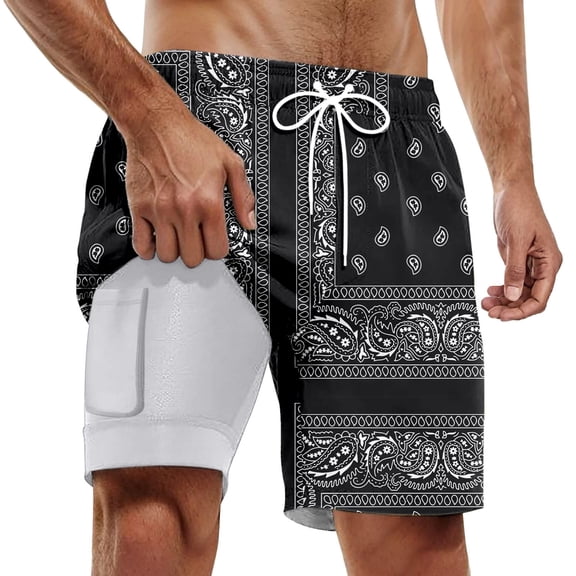 Kcolen Mens Swim Trunks 9 Inch with Compression Elastic Waist Drawstring Boardshorts for Men Light Upf Swimsuit for Men Liner Compression Beach Summer Bathing Suit Beach Board Shorts