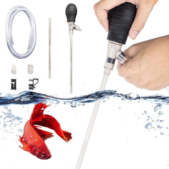 Aquarium Vacuum Gravel Cleaner, Aquarium Cleaning kit, Manual 80GPH Aquarium Gravel Cleaner Low Water Level Water Changer Fish Tank Cleaner with Pinch or Grip Run