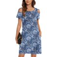 thumbnail image 3 of PIMOXV Robes d'Été pour Femmes 2023 Décontractées à Fleurs Croisées Épaules Dénudées Col Rond Manches Courtes avec Poches Robe Mini Longues Robes de Maternité, 3 of 7