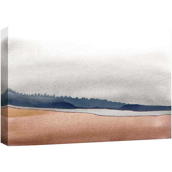 wall26 Canvas Print Wall Art Blue Mountain Forest Silhouette with Metallic Copper Coast Wilderness Nature Illustrations Impressionism Rustic Scenic Pastel for Living Room, Bedroom, Office - 12"x