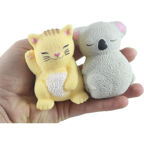 2 Soft Animal Stress Balls - Koala, Cat - Soft Cream Doh Filled Stress Ball - Squishy Gooey Squish Sensory Squeeze Balls - Lover Gift (RANDOM COLORS)