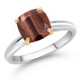 thumbnail image 2 of Gem Stone King 925 Sterling Silver and 10K Yellow Gold Red Tiger Eye Solitaire Engagement Ring for Women (2.00 Cttw, Cushion 8MM, Gemstone Birthstone, Size 5), 2 of 4