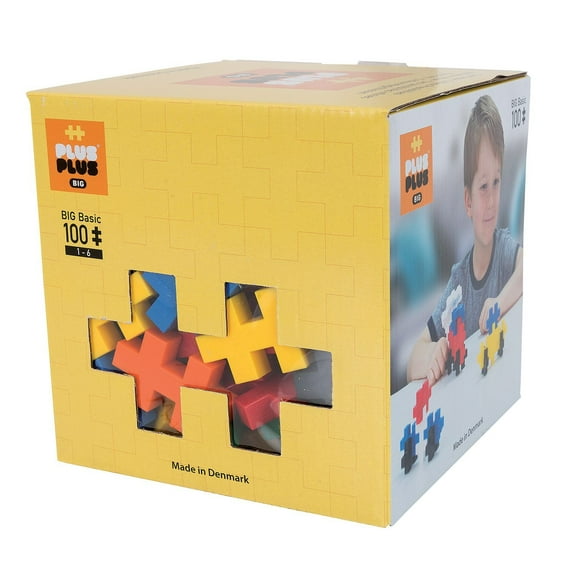 PLUS PLUS BIG - Open Play Set - 100 Piece - Basic Color Mix, Construction Building Stem Toy, Interlocking Large Puzzle Blocks for Toddlers and Preschool