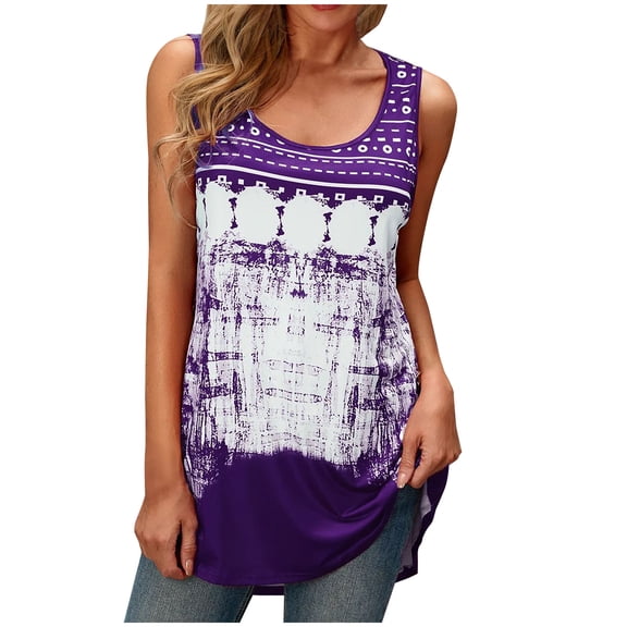 Patlollav Tank Top for Women Under $10.00, Womens Summer Tank Top Round-Neck Sleeveless Print Casual Fashion Blouse