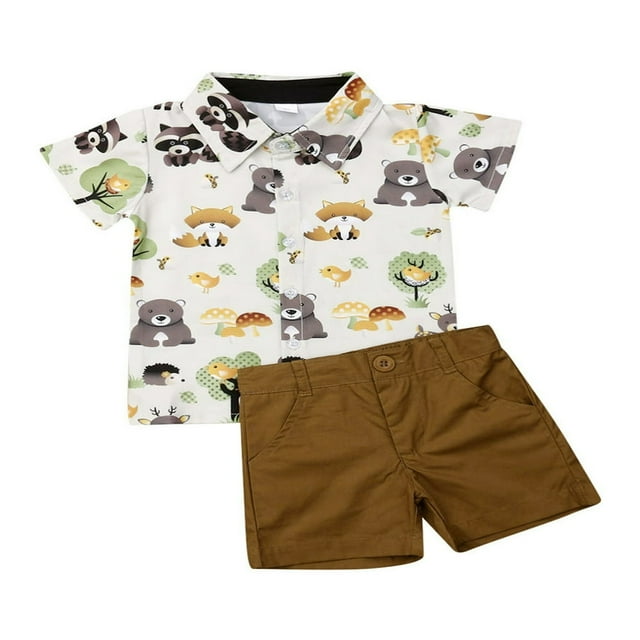 Little Boys Short Sleeve Button Down Shirts Tops Shorts Pants 2pcs Summer Outfits