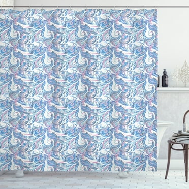 Abstract Shower Curtain, Continuous Flourish Pastel Botany Inspired Curls, Fabric Bathroom Set with Hooks, 69W X 70L Inches, Multicolor, by Ambesonne